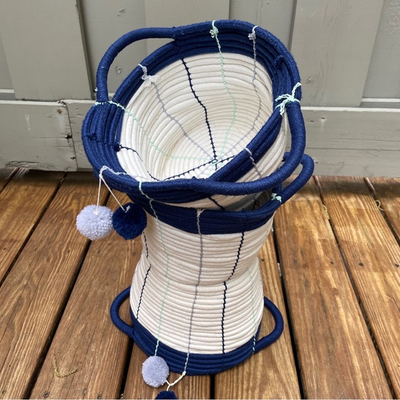 Pillowfort Cream & Navy Woven Cord PomPom Baskets 7” Diameter SET of 3 - Picture 2 of 9